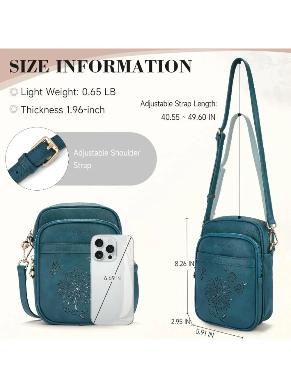 Women's Blue Crossbody Phone Purse Triple Compartments Lightweight Shoulder Bag
